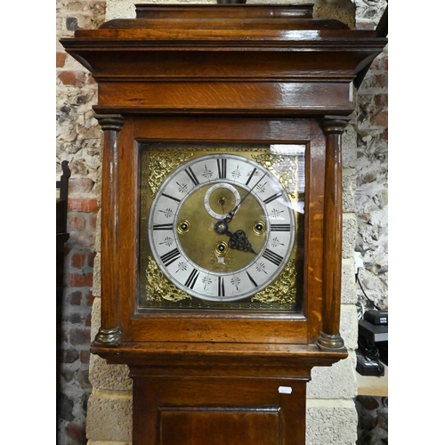 793 - Peter Garon, London, a late 17th/18th century oak three train musical clock, the 30 cm square gilt b... 
