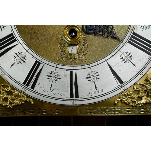 793 - Peter Garon, London, a late 17th/18th century oak three train musical clock, the 30 cm square gilt b... 