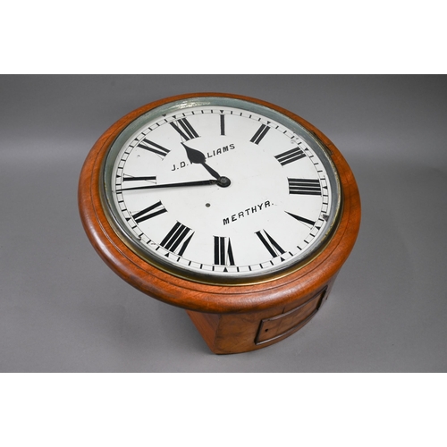 796 - J D Williams, Merthyr, a large 8-day single fusee dial clock, the 34 cm dia. white enamelled dial wi... 