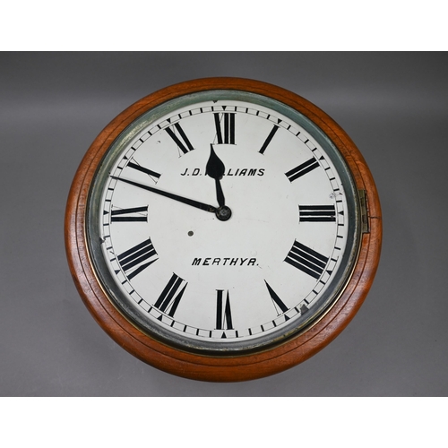 796 - J D Williams, Merthyr, a large 8-day single fusee dial clock, the 34 cm dia. white enamelled dial wi... 