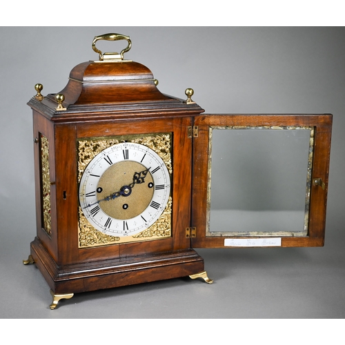 798 - A 19th century brass mounted mahogany bracket clock, the three train movement striking on eight bell... 