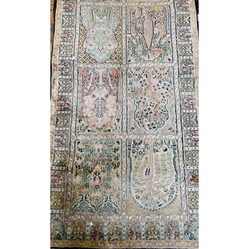 813 - A Persian part silk runner, with tree of life and garden tile designs, 295 cm x 95 cm