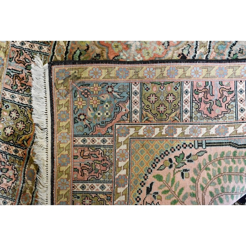 813 - A Persian part silk runner, with tree of life and garden tile designs, 295 cm x 95 cm