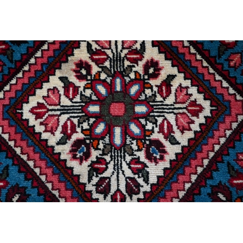 834 - A contemporary North West Persian Rudbar runner, the mid-blue lozenge pole design on camel ground, 3... 