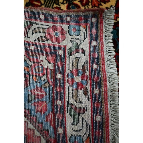 834 - A contemporary North West Persian Rudbar runner, the mid-blue lozenge pole design on camel ground, 3... 