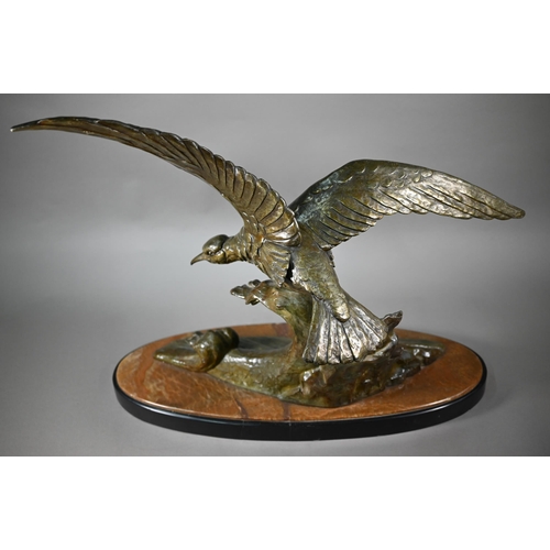 846 - Limousin, a large vertical patinated cast alloy sea hawk sculpture, signed to oval composite base, 5... 