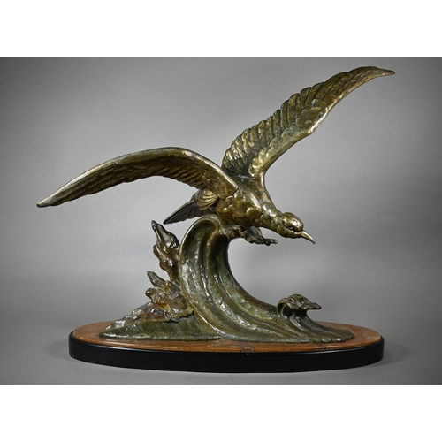 846 - Limousin, a large vertical patinated cast alloy sea hawk sculpture, signed to oval composite base, 5... 