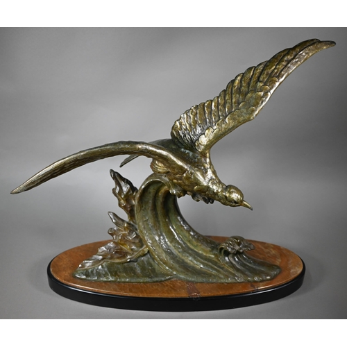 846 - Limousin, a large vertical patinated cast alloy sea hawk sculpture, signed to oval composite base, 5... 