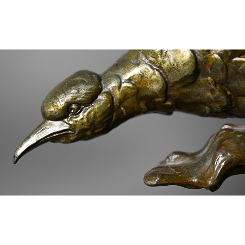 846 - Limousin, a large vertical patinated cast alloy sea hawk sculpture, signed to oval composite base, 5... 