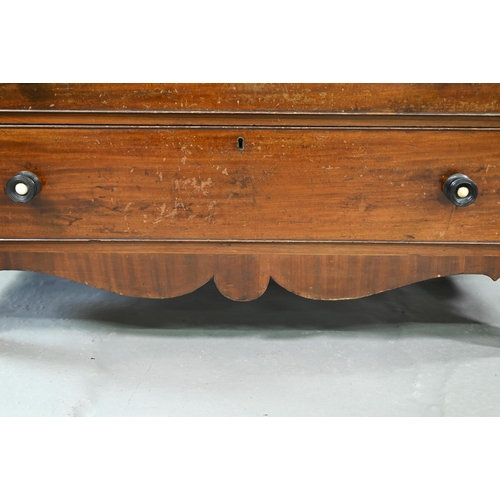 866 - A mid 19th century Scottish mahogany chest, centred by a deep hat drawer flanked by two short drawer... 