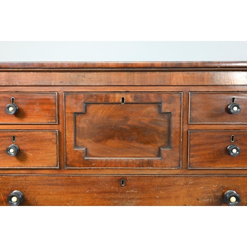 866 - A mid 19th century Scottish mahogany chest, centred by a deep hat drawer flanked by two short drawer... 