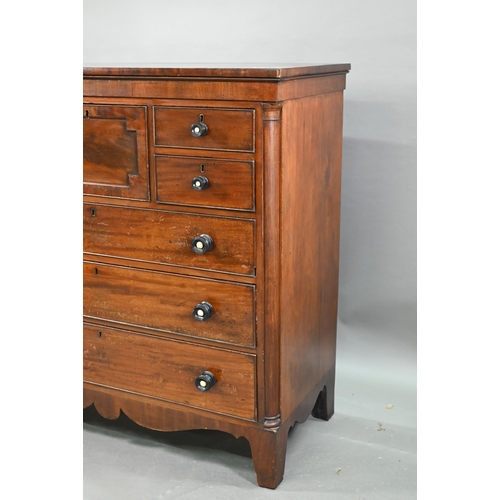 866 - A mid 19th century Scottish mahogany chest, centred by a deep hat drawer flanked by two short drawer... 