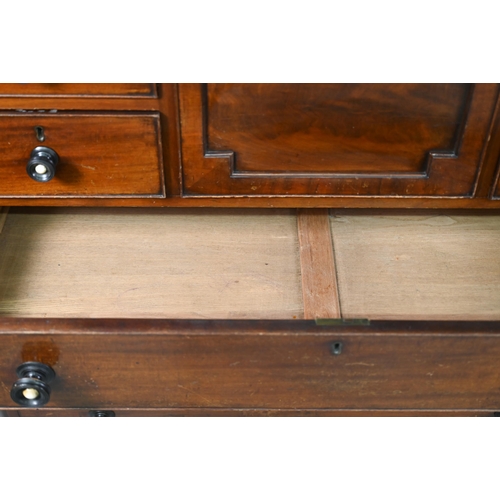 866 - A mid 19th century Scottish mahogany chest, centred by a deep hat drawer flanked by two short drawer... 