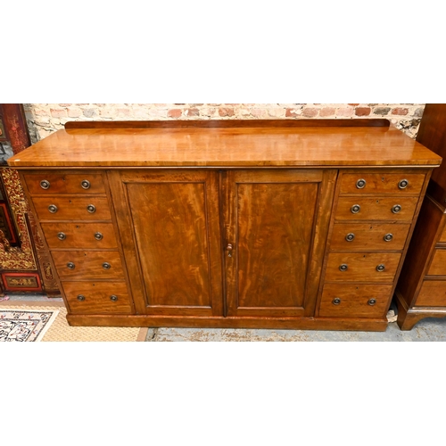 872 - Holland & Son, a late 19th century satinwood low compactum, centred by a pair of cabinet doors e... 