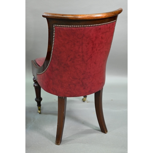 874 - A set of eight Regency mahogany dining chairs, with brass studded red cow hide upholstery and raised... 