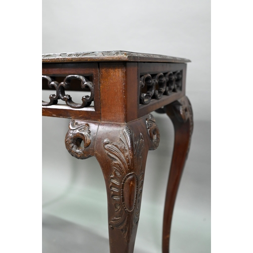 885 - A Regency mahogany small serving table of Irish Chippendale style, the rectangular top with moulded ... 