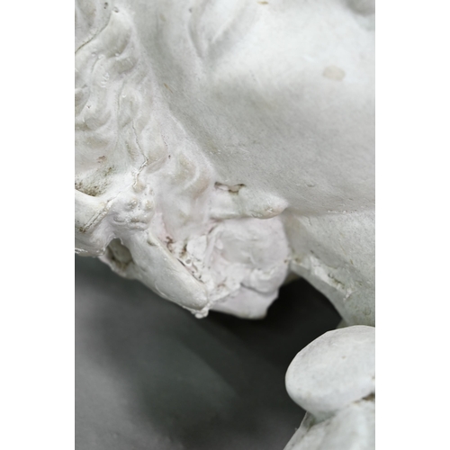 886 - An old plaster bust in the classical revival style, of a young woman, on a socle base, 63 cm h, dama... 