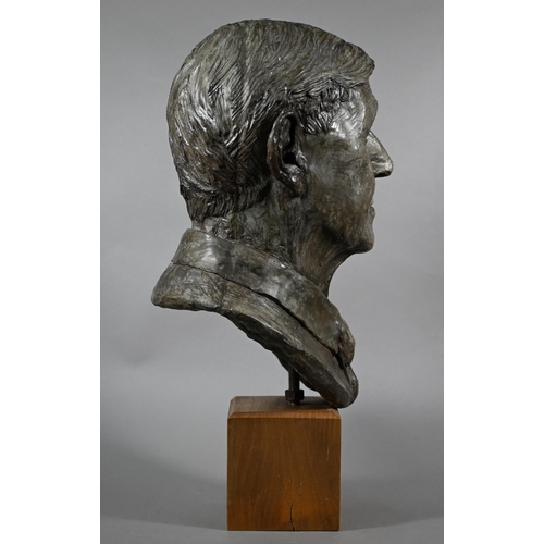 887 - Charlotte Jackson - a contemporary composite grey patinated bust, 'John', raised on an woodblock bas... 