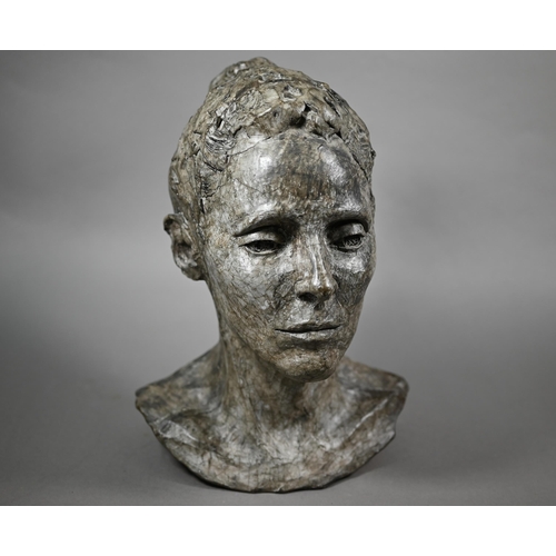 888 - Charlotte Jackson - a contemporary composite grey patinated bust, 'Annise' and dated '89, 32 cm h