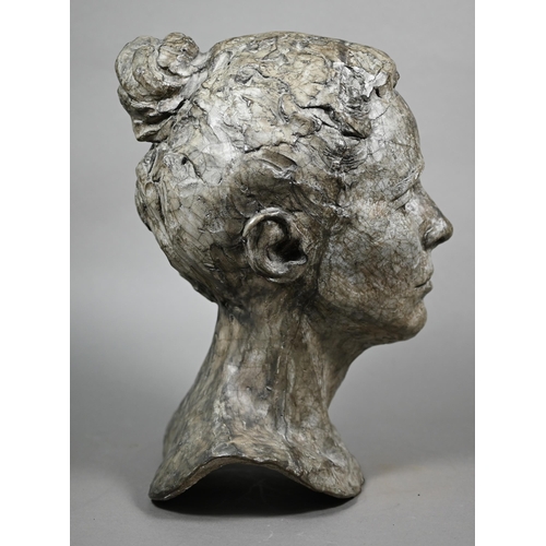 888 - Charlotte Jackson - a contemporary composite grey patinated bust, 'Annise' and dated '89, 32 cm h