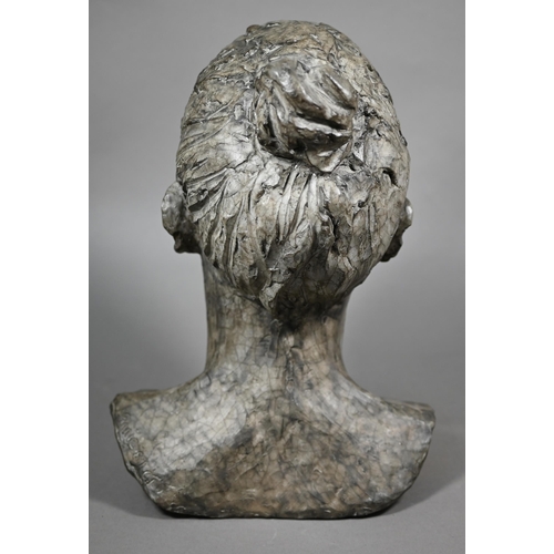 888 - Charlotte Jackson - a contemporary composite grey patinated bust, 'Annise' and dated '89, 32 cm h