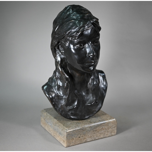 889 - Charlotte Jackson, a contemporary brown bronze bust of a young woman, 'Caroline', foundry stamp for ... 