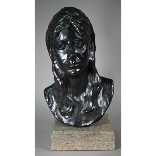 889 - Charlotte Jackson, a contemporary brown bronze bust of a young woman, 'Caroline', foundry stamp for ... 