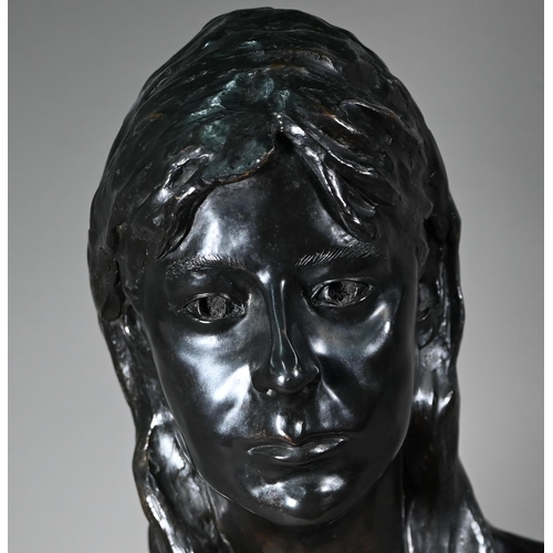 889 - Charlotte Jackson, a contemporary brown bronze bust of a young woman, 'Caroline', foundry stamp for ... 