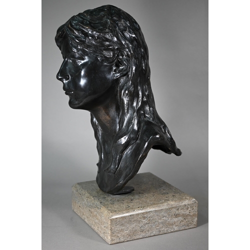 889 - Charlotte Jackson, a contemporary brown bronze bust of a young woman, 'Caroline', foundry stamp for ... 