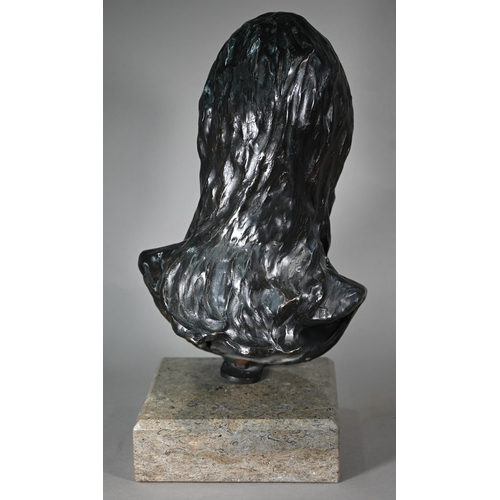 889 - Charlotte Jackson, a contemporary brown bronze bust of a young woman, 'Caroline', foundry stamp for ... 