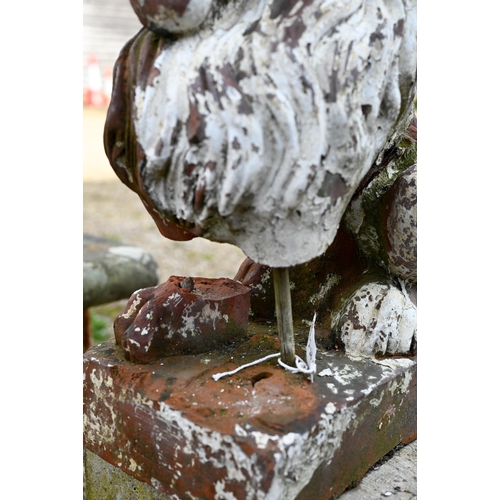 894 - A Victorian terracotta seated lion by Tamar & Coalville Ltd, on rectangular base, 55 cm h, heavi... 