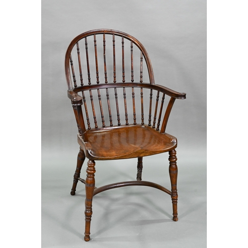 902 - Attributed to William Birch, a walnut spindle and hoop back Windsor armchair, with crinoline stretch... 