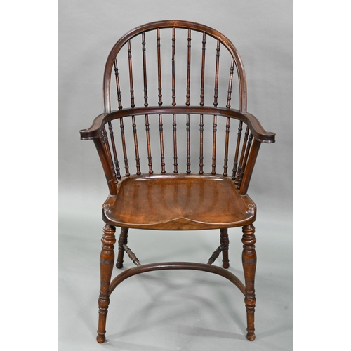 902 - Attributed to William Birch, a walnut spindle and hoop back Windsor armchair, with crinoline stretch... 