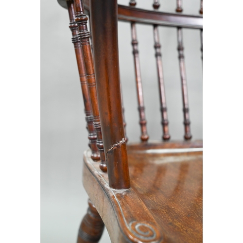 902 - Attributed to William Birch, a walnut spindle and hoop back Windsor armchair, with crinoline stretch... 