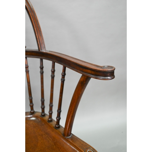 902 - Attributed to William Birch, a walnut spindle and hoop back Windsor armchair, with crinoline stretch... 