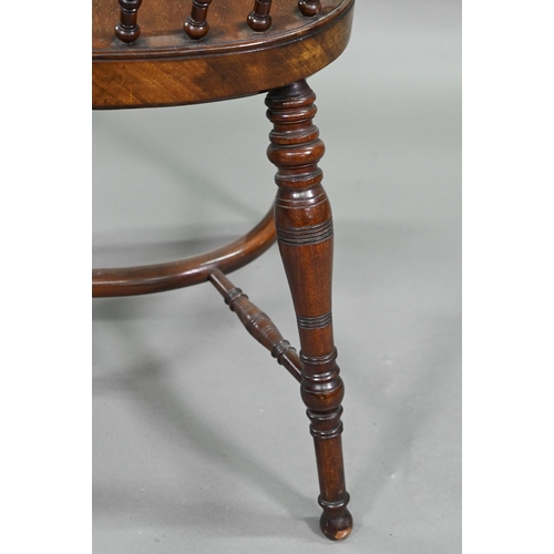 902 - Attributed to William Birch, a walnut spindle and hoop back Windsor armchair, with crinoline stretch... 