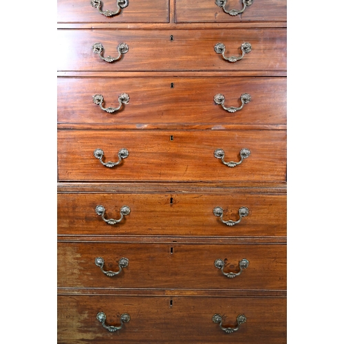 903 - An associated two part George III mahogany chest on chest, the upper chest with canted pilasters, tw... 