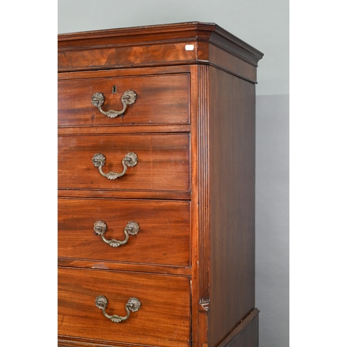 903 - An associated two part George III mahogany chest on chest, the upper chest with canted pilasters, tw... 