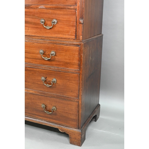 903 - An associated two part George III mahogany chest on chest, the upper chest with canted pilasters, tw... 