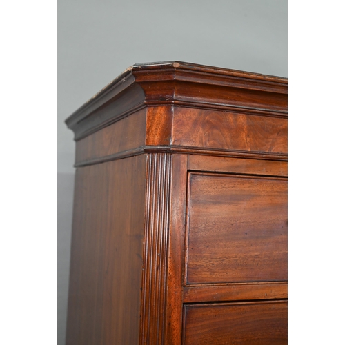 903 - An associated two part George III mahogany chest on chest, the upper chest with canted pilasters, tw... 