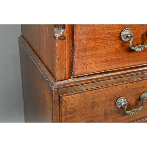 903 - An associated two part George III mahogany chest on chest, the upper chest with canted pilasters, tw... 