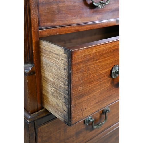 903 - An associated two part George III mahogany chest on chest, the upper chest with canted pilasters, tw... 