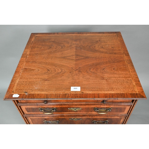 907 - A well executed Georgian style small cross and feather-banded walnut chest of four drawers beneath a... 