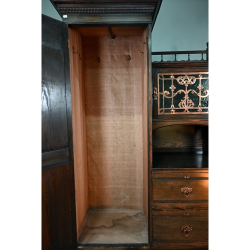 921 - Shapland & Petter, an Arts & Crafts 'Raleigh' works stained ash single mirror door wardrobe,... 