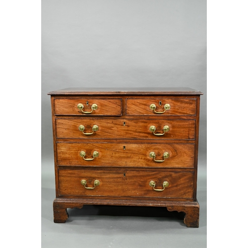 923 - A George III mahogany chest four long graduated drawers, with brass swan-neck fittings, raised on sh... 