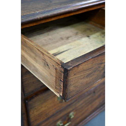 923 - A George III mahogany chest four long graduated drawers, with brass swan-neck fittings, raised on sh... 