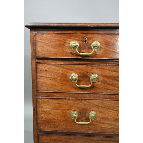 923 - A George III mahogany chest four long graduated drawers, with brass swan-neck fittings, raised on sh... 