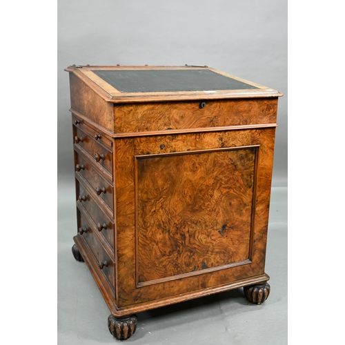 935 - A William IV burr walnut davenport, stamped T. Wilson, London, the sliding slope top with 3/4 spindl... 