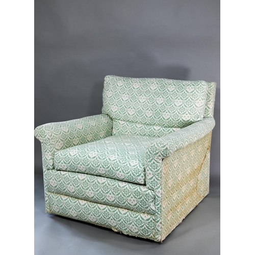 940 - A Lenygon & Morant Ltd, Howard armchair in green H&S monogrammed covers, raised on concealed... 