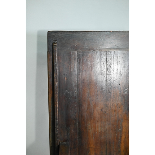 947 - A Charles I jointed oak box-seat table-chair, circa 1640, having a pivotal boarded top/back with cle... 